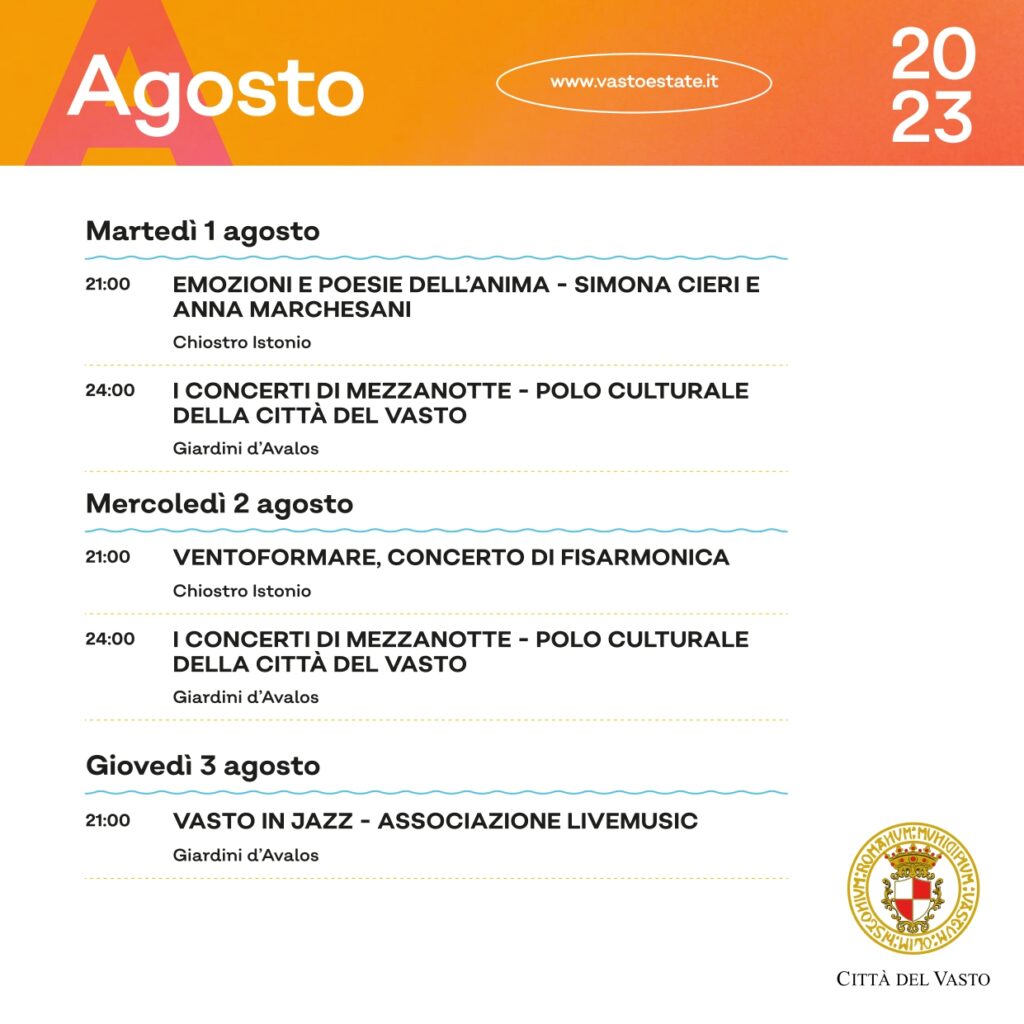 Vasto, calendario estivo digitale 2023 - Zonalocale